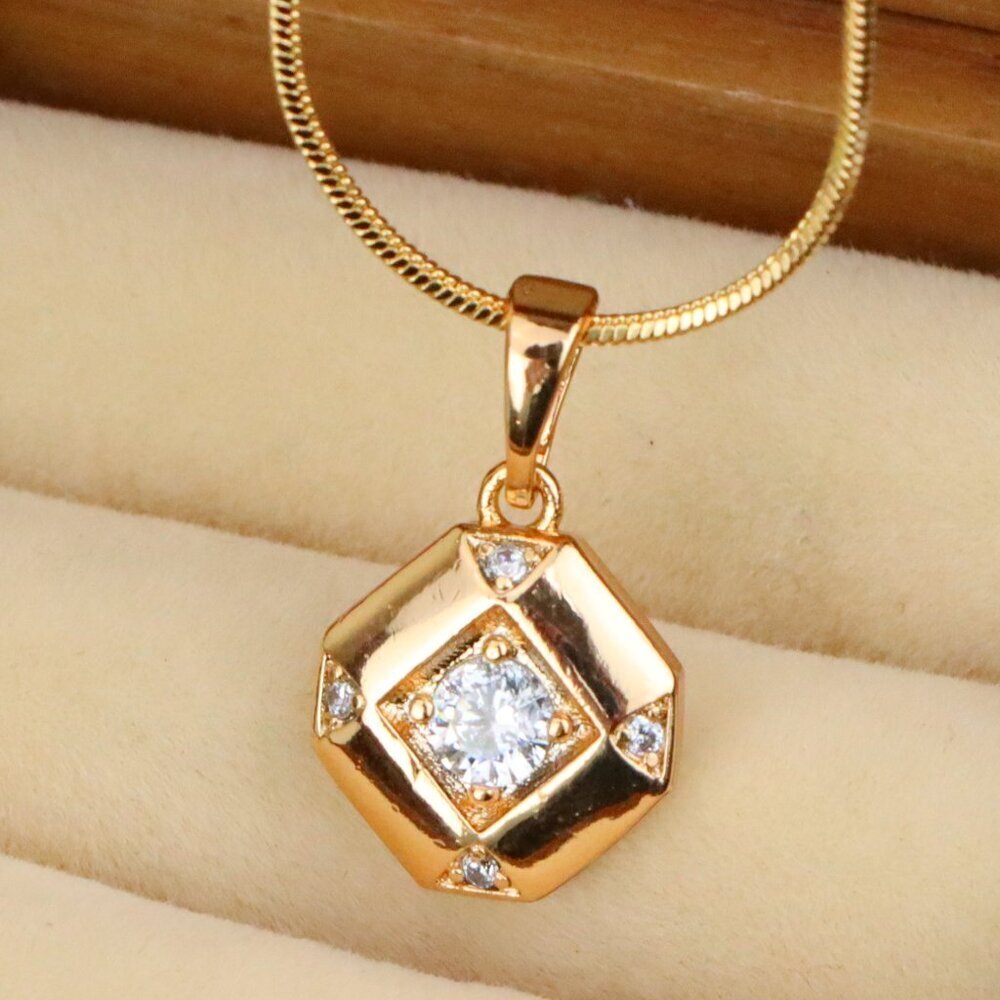 "Rose Gold Geometric Pendant with Central Sparkling Stone Detail, XPPT1387